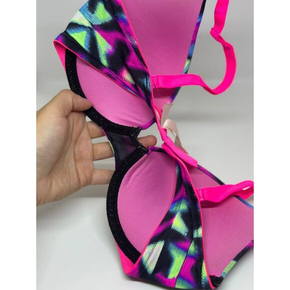 PINK by Victoria’s Secret Push-Up Bra – Hot Pink & Black Geometric Print, 32C - Picture 4 of 5
